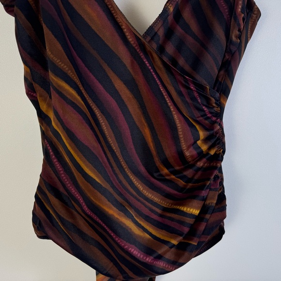 Miraclesuit Striped Bronze Brown Black Maroon 12 Slimming Ruched One Piece Suit - Picture 4 of 11